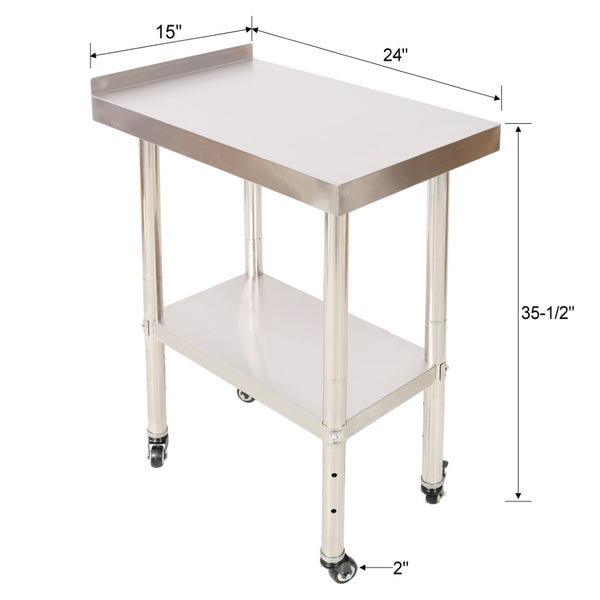 English Elm Stainless Steel Commercial Prep Table Heavy Duty Worktable with Casters and Undershelf W465P237800