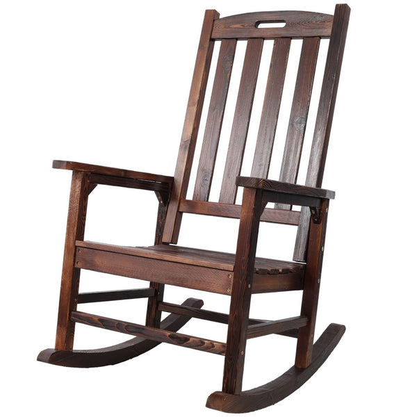 English Elm Wooden High Back Fir Porch Rocker with Wide Contoured Seat for Indoor Outdoor Use Brown W465P255393