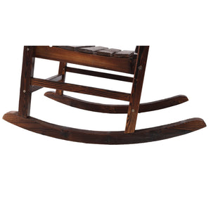 English Elm Wooden High Back Fir Porch Rocker with Wide Contoured Seat for Indoor Outdoor Use Brown W465P255393