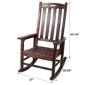 English Elm Wooden High Back Fir Porch Rocker with Wide Contoured Seat for Indoor Outdoor Use Brown W465P255393