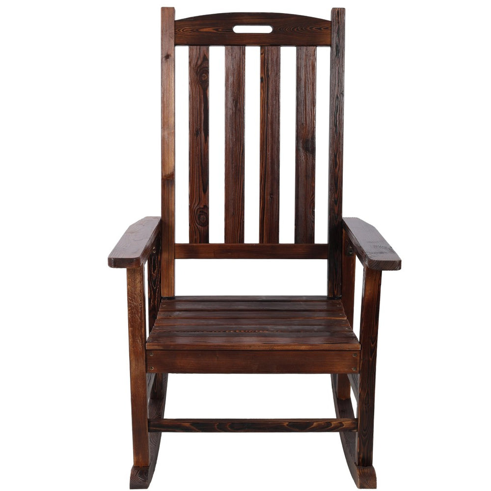 English Elm Wooden High Back Fir Porch Rocker with Wide Contoured Seat for Indoor Outdoor Use Brown W465P255393