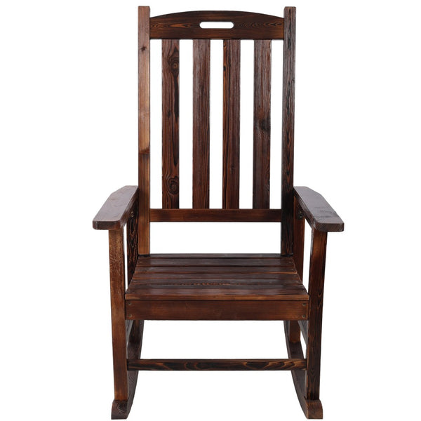 English Elm Wooden High Back Fir Porch Rocker with Wide Contoured Seat for Indoor Outdoor Use Brown W465P255393