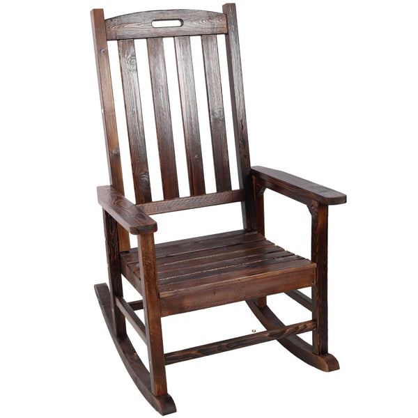 English Elm Wooden High Back Fir Porch Rocker with Wide Contoured Seat for Indoor Outdoor Use Brown W465P255393