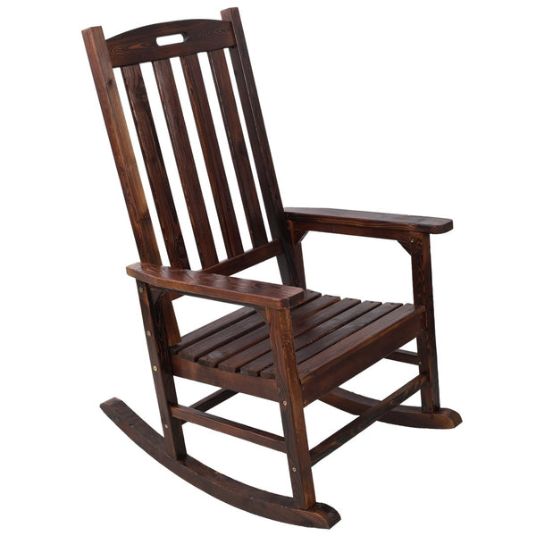 English Elm Wooden High Back Fir Porch Rocker with Wide Contoured Seat for Indoor Outdoor Use Brown W465P255393