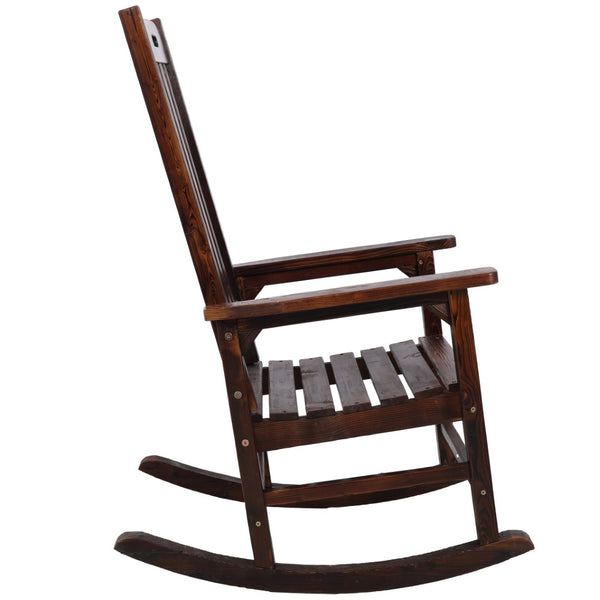 English Elm Wooden High Back Fir Porch Rocker with Wide Contoured Seat for Indoor Outdoor Use Brown W465P255393