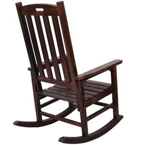 English Elm Wooden High Back Fir Porch Rocker with Wide Contoured Seat for Indoor Outdoor Use Brown W465P255393