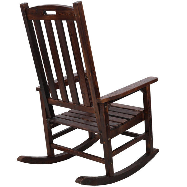 English Elm Wooden High Back Fir Porch Rocker with Wide Contoured Seat for Indoor Outdoor Use Brown W465P255393