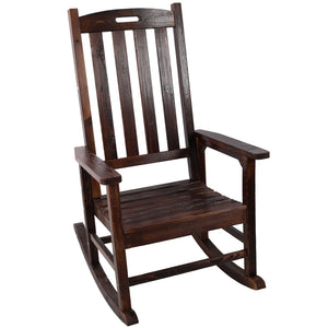 English Elm Wooden High Back Fir Porch Rocker with Wide Contoured Seat for Indoor Outdoor Use Brown W465P255393
