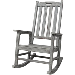 English Elm Wooden High Back Fir Porch Rocker with Wide Contoured Seat for Indoor Outdoor Use Light Gray W465P255394