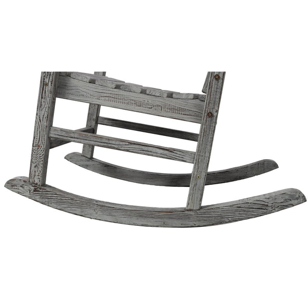English Elm Wooden High Back Fir Porch Rocker with Wide Contoured Seat for Indoor Outdoor Use Light Gray W465P255394