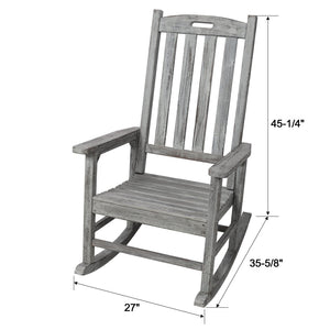 English Elm Wooden High Back Fir Porch Rocker with Wide Contoured Seat for Indoor Outdoor Use Light Gray W465P255394