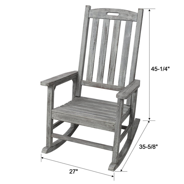 English Elm Wooden High Back Fir Porch Rocker with Wide Contoured Seat for Indoor Outdoor Use Light Gray W465P255394