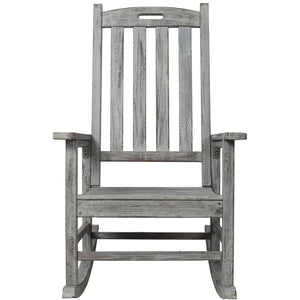 English Elm Wooden High Back Fir Porch Rocker with Wide Contoured Seat for Indoor Outdoor Use Light Gray W465P255394
