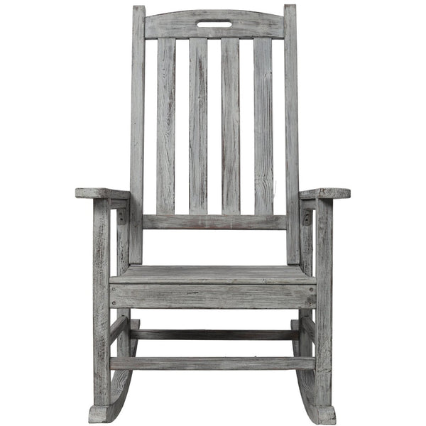 English Elm Wooden High Back Fir Porch Rocker with Wide Contoured Seat for Indoor Outdoor Use Light Gray W465P255394