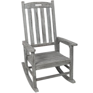 English Elm Wooden High Back Fir Porch Rocker with Wide Contoured Seat for Indoor Outdoor Use Light Gray W465P255394