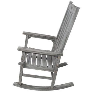 English Elm Wooden High Back Fir Porch Rocker with Wide Contoured Seat for Indoor Outdoor Use Light Gray W465P255394