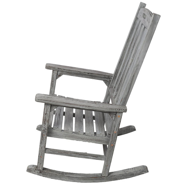 English Elm Wooden High Back Fir Porch Rocker with Wide Contoured Seat for Indoor Outdoor Use Light Gray W465P255394
