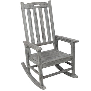 English Elm Wooden High Back Fir Porch Rocker with Wide Contoured Seat for Indoor Outdoor Use Light Gray W465P255394