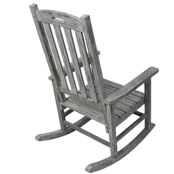 English Elm Wooden High Back Fir Porch Rocker with Wide Contoured Seat for Indoor Outdoor Use Light Gray W465P255394