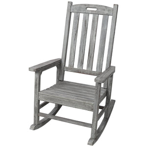 English Elm Wooden High Back Fir Porch Rocker with Wide Contoured Seat for Indoor Outdoor Use Light Gray W465P255394