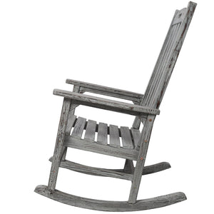 English Elm Wooden High Back Fir Porch Rocker with Wide Contoured Seat for Indoor Outdoor Use Light Gray W465P255394