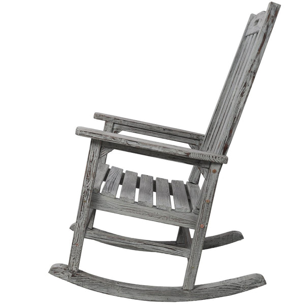 English Elm Wooden High Back Fir Porch Rocker with Wide Contoured Seat for Indoor Outdoor Use Light Gray W465P255394