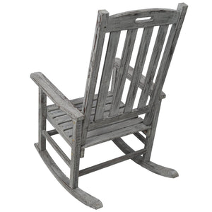 English Elm Wooden High Back Fir Porch Rocker with Wide Contoured Seat for Indoor Outdoor Use Light Gray W465P255394
