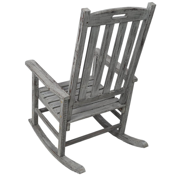 English Elm Wooden High Back Fir Porch Rocker with Wide Contoured Seat for Indoor Outdoor Use Light Gray W465P255394