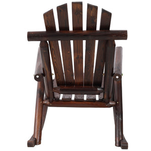 English Elm Wooden Fir Log Porch Rocking Chair with Fan Back Support for Outdoor Patio Relaxation Brown W465P255395