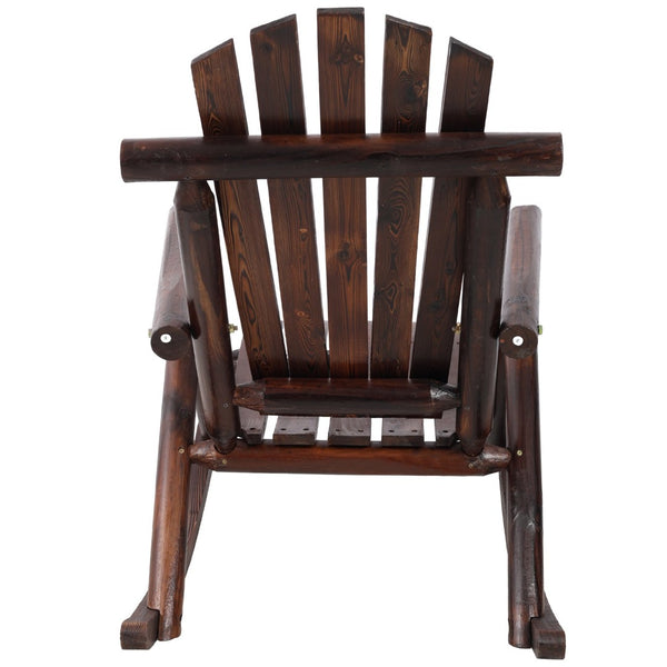 English Elm Wooden Fir Log Porch Rocking Chair with Fan Back Support for Outdoor Patio Relaxation Brown W465P255395