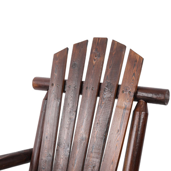English Elm Wooden Fir Log Porch Rocking Chair with Fan Back Support for Outdoor Patio Relaxation Brown W465P255395