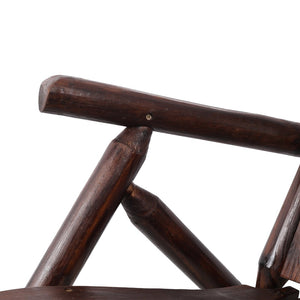 English Elm Wooden Fir Log Porch Rocking Chair with Fan Back Support for Outdoor Patio Relaxation Brown W465P255395