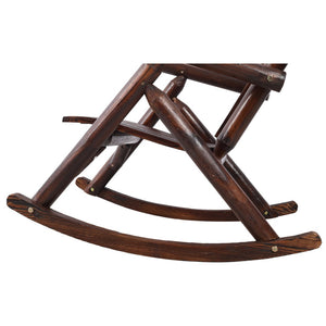 English Elm Wooden Fir Log Porch Rocking Chair with Fan Back Support for Outdoor Patio Relaxation Brown W465P255395