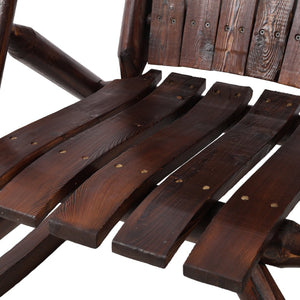 English Elm Wooden Fir Log Porch Rocking Chair with Fan Back Support for Outdoor Patio Relaxation Brown W465P255395