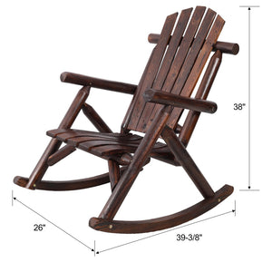 English Elm Wooden Fir Log Porch Rocking Chair with Fan Back Support for Outdoor Patio Relaxation Brown W465P255395