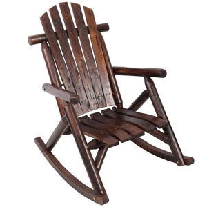 English Elm Wooden Fir Log Porch Rocking Chair with Fan Back Support for Outdoor Patio Relaxation Brown W465P255395