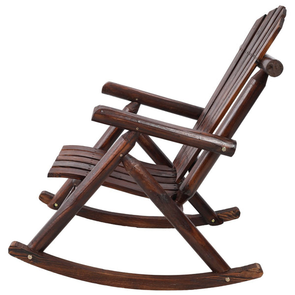 English Elm Wooden Fir Log Porch Rocking Chair with Fan Back Support for Outdoor Patio Relaxation Brown W465P255395