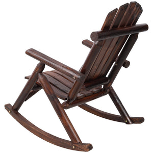 English Elm Wooden Fir Log Porch Rocking Chair with Fan Back Support for Outdoor Patio Relaxation Brown W465P255395