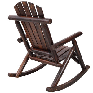 English Elm Wooden Fir Log Porch Rocking Chair with Fan Back Support for Outdoor Patio Relaxation Brown W465P255395