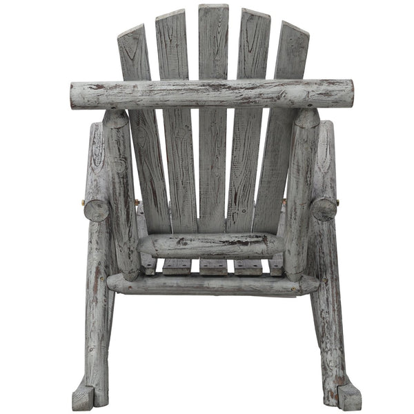 English Elm Wooden Fir Log Porch Rocking Chair with Fan Back Support for Outdoor Patio Relaxation Light Gray W465P255396