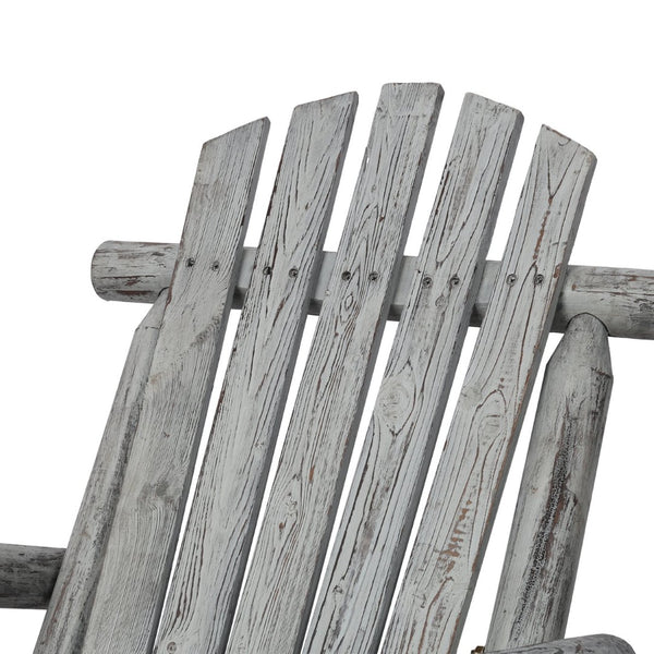 English Elm Wooden Fir Log Porch Rocking Chair with Fan Back Support for Outdoor Patio Relaxation Light Gray W465P255396