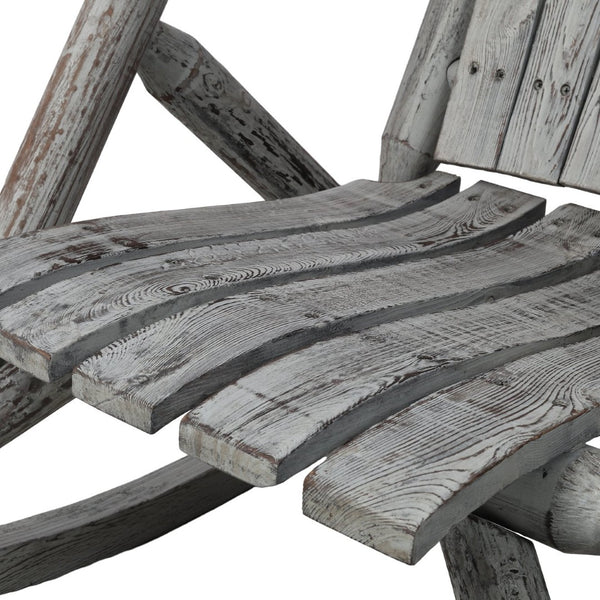 English Elm Wooden Fir Log Porch Rocking Chair with Fan Back Support for Outdoor Patio Relaxation Light Gray W465P255396
