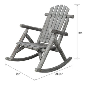 English Elm Wooden Fir Log Porch Rocking Chair with Fan Back Support for Outdoor Patio Relaxation Light Gray W465P255396