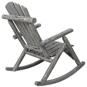 English Elm Wooden Fir Log Porch Rocking Chair with Fan Back Support for Outdoor Patio Relaxation Light Gray W465P255396