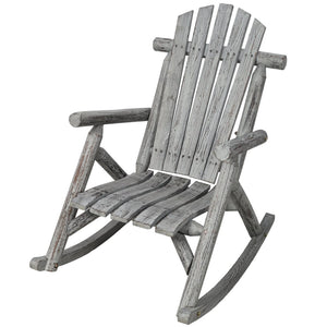 English Elm Wooden Fir Log Porch Rocking Chair with Fan Back Support for Outdoor Patio Relaxation Light Gray W465P255396
