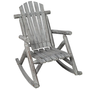 English Elm Wooden Fir Log Porch Rocking Chair with Fan Back Support for Outdoor Patio Relaxation Light Gray W465P255396