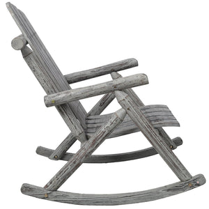English Elm Wooden Fir Log Porch Rocking Chair with Fan Back Support for Outdoor Patio Relaxation Light Gray W465P255396