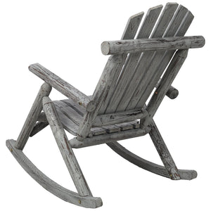 English Elm Wooden Fir Log Porch Rocking Chair with Fan Back Support for Outdoor Patio Relaxation Light Gray W465P255396