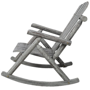 English Elm Wooden Fir Log Porch Rocking Chair with Fan Back Support for Outdoor Patio Relaxation Light Gray W465P255396