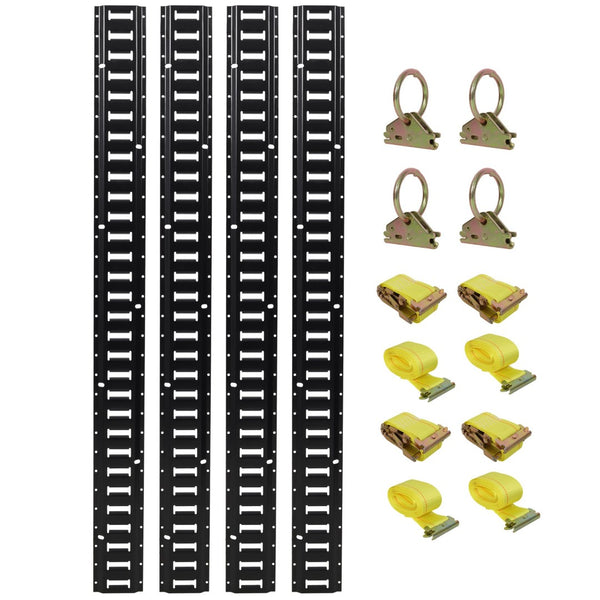 English Elm 12pcs E Track Cargo Rail Kit with Ratchet Straps Steel Anchors for Vans Trucks Trailers W465P262573